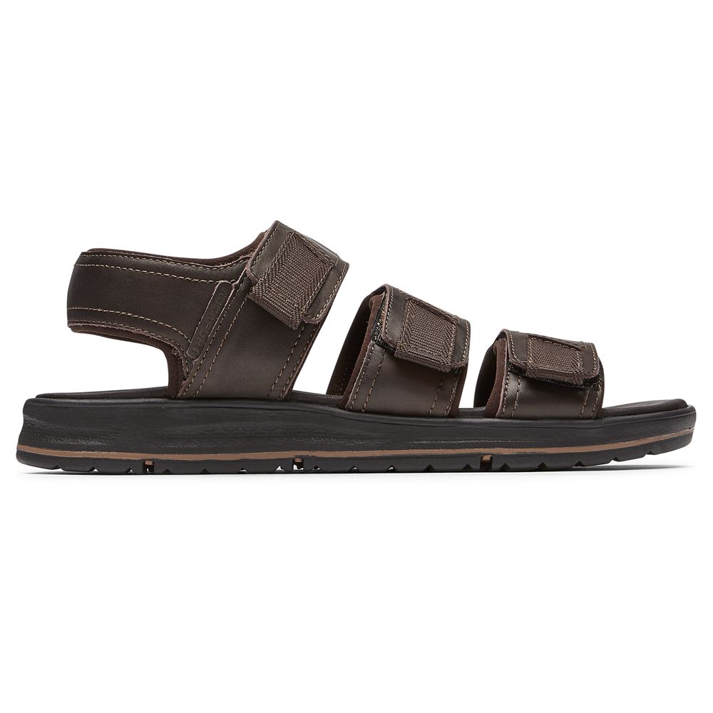 Sandálias Rockport Lucky Bay Dress 3-Band Homem - Marrom Escuro ( 875-HEJTBU )